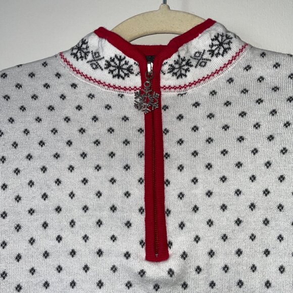 Breckenridge Womens SM White Nordic Snowflake Cotton Zip Sweater Fair Isle Knit - Picture 2 of 7
